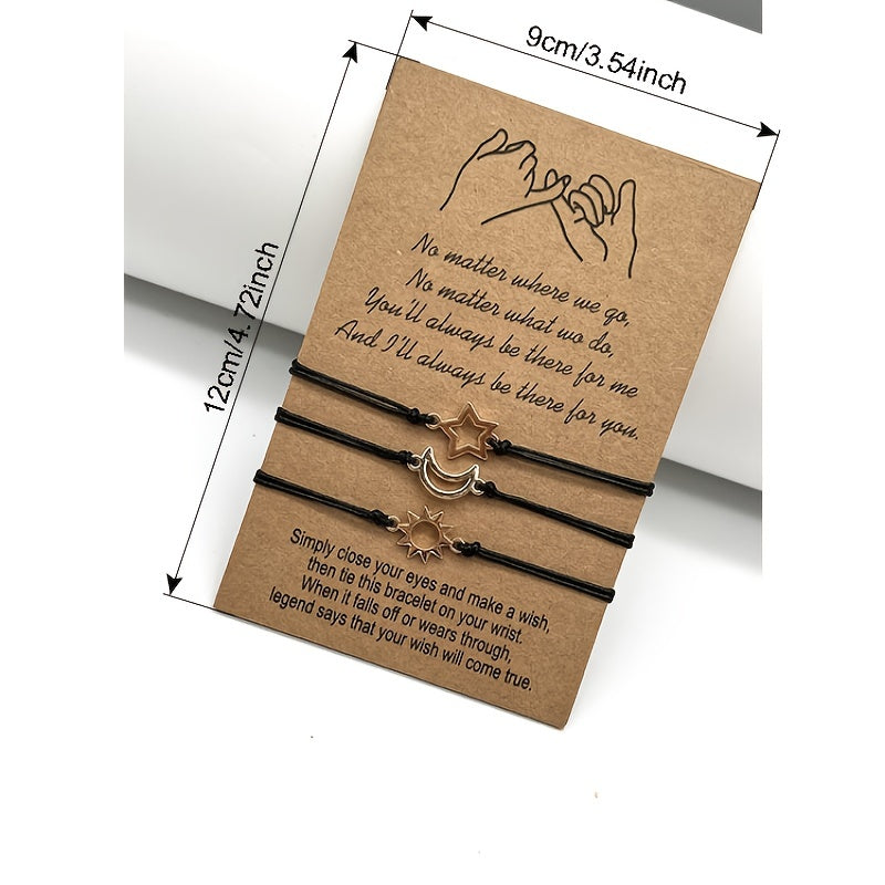 Sun Moon Star Woven Bracelets Set of 3