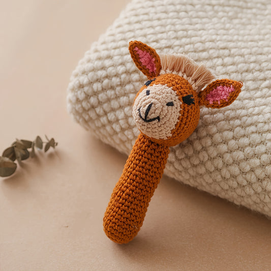 Little Donkey Rattle Toy Soft and Safe Playmate for Toddlers Brown Bell Toy