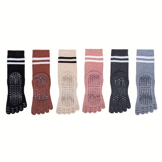 Women's Mid Calf Yoga Socks Non Slip Stripe Sports Socks