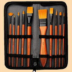 10 Nylon Wool Brush Set With Canvas Bag Watercolor Gouache Acrylic Brush