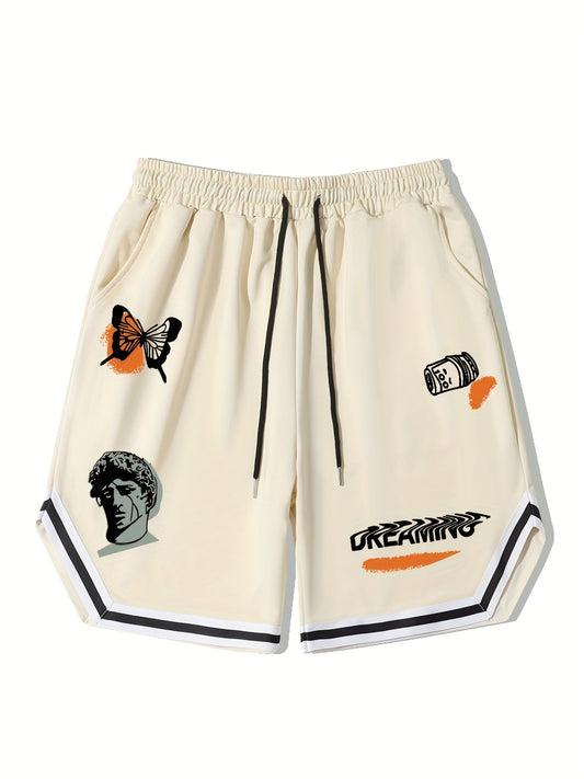 Men's Stripe Edge Drawstring Shorts Casual Elastic Waist Summer