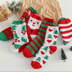 6 Pairs Christmas Socks Thickened Fuzzy Winter Warm Cartoon Socks