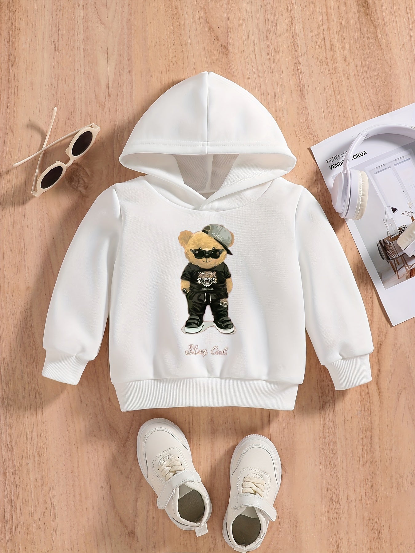 Bear Print Casual Hooded Sweatshirt for Baby
