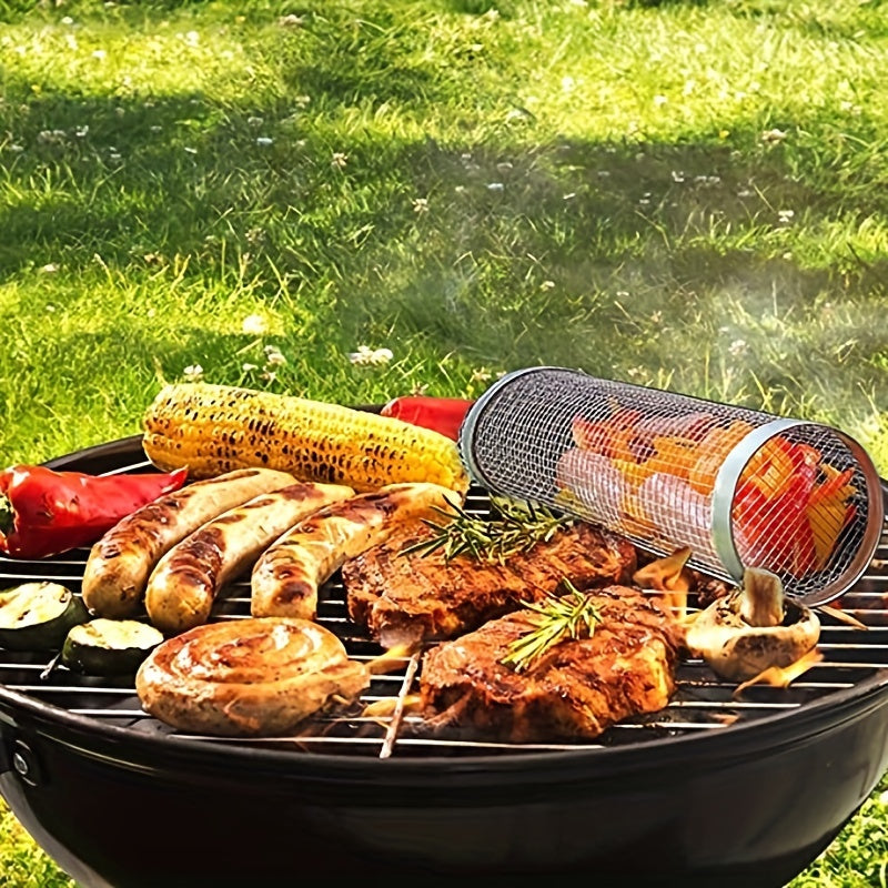 304 Stainless Steel BBQ Grill Basket for Outdoor Camping and Picnic