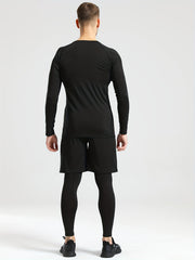 Men's Compression Crew Neck Shirt & Pants 3-Piece Set for Outdoor Fitness