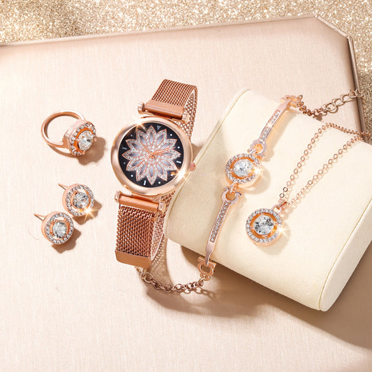 Quartz Watch & Rhinestone Jewelry Set for Kids