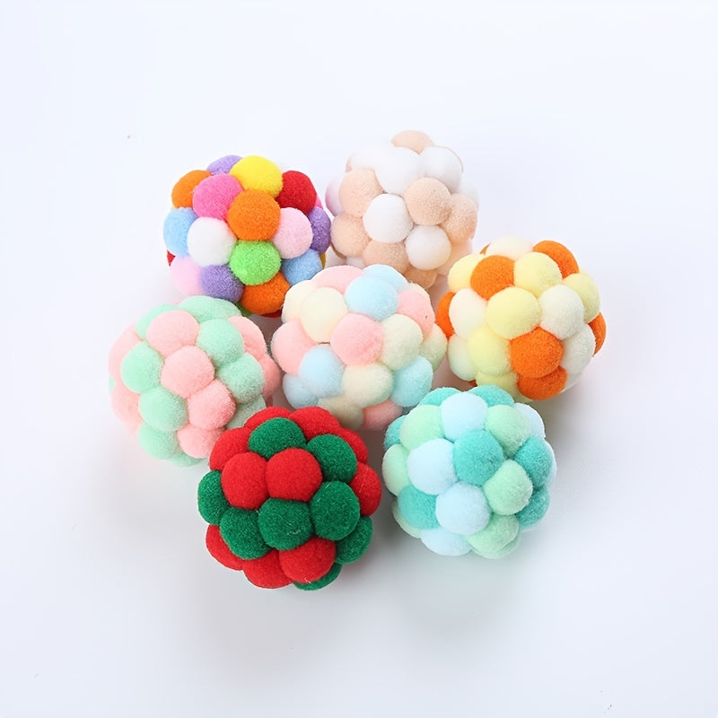 Rainbow Wool Ball Toy with Bell for Playful Cats