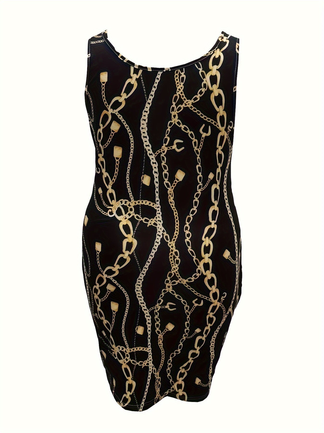  Casual Dress Women's Plus Chain Print Midi Dress