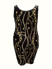  Casual Dress Women's Plus Chain Print Midi Dress