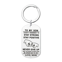 Boys Creative NEVER GIVE UP Pendant Keychain Stainless Steel