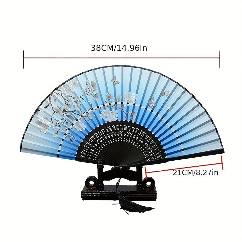 Folding Fan Women's Handheld Fan Silk Bamboo Hollowed Tassel Fan