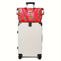 Floral Print Oxford Cloth Travel Bag Large Capacity & Waterproof