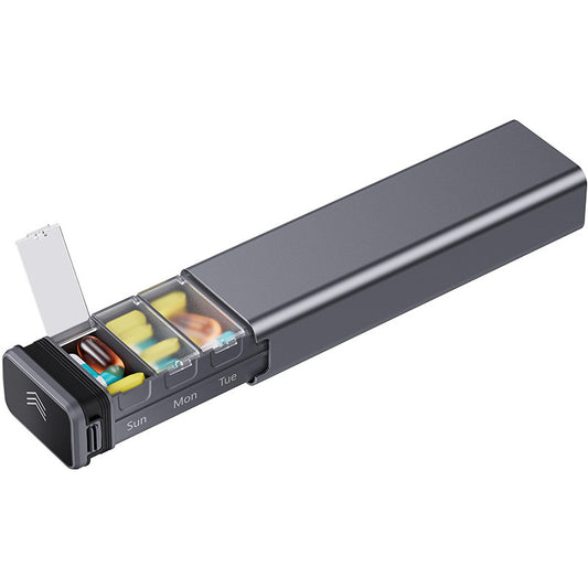 Kursoaya Steel Grey Metal Pill Organizer Large Capacity Travel Daily Pills