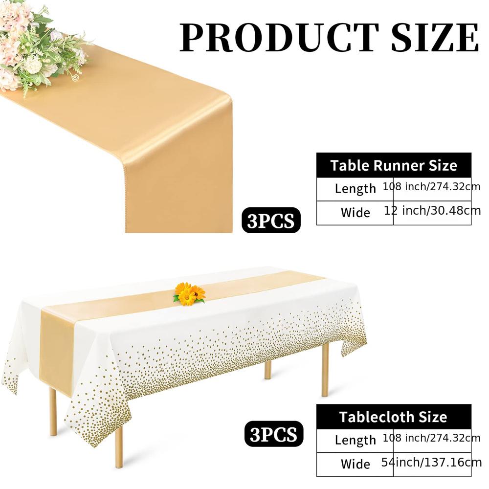 3pcs Disposable Golden Satin Silk Tablecloth