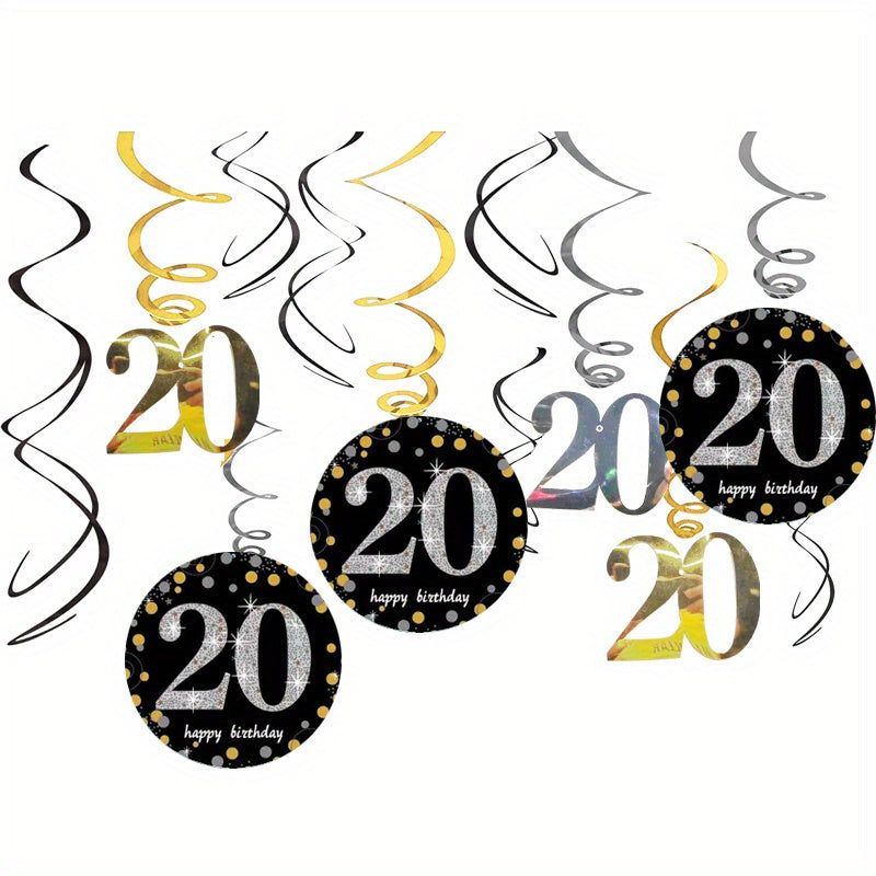 12pcs 20th Birthday Hanging Swirl Decorations