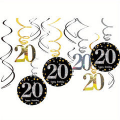 12pcs 20th Birthday Hanging Swirl Decorations