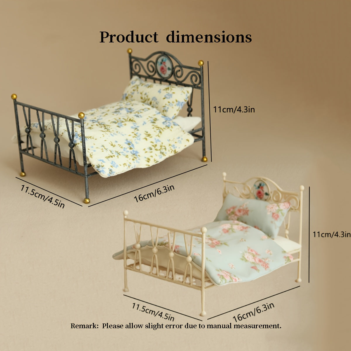 Vintage Iron Bed w/ Floral Headboard & Pink Blanket