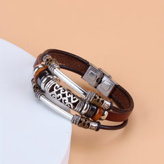 Men's Ethnic Style Hollow Elbow Beaded Leather Bracelet