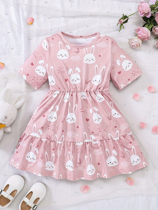 Girls' Bunny Ruffle A-Line Dress Short Sleeve Pullover