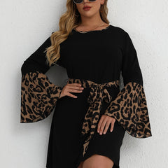 Leopard Print Bell Sleeve Mini Dress Plus Size
