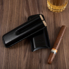 Dark Brown PU Leather Travel Cigar Case - 2 Finger Holder
