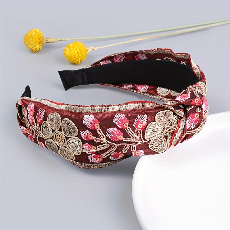 Flower Embroidered Wide Headband for Women Girls Hair Accessories
