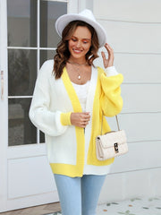  Colorblock Lantern Sleeve Cardigan