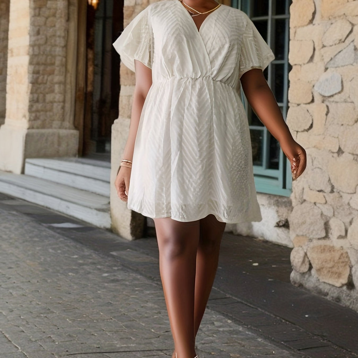  Romantic Dress Women's Plus Mesh Surplice Neck Mini Dress