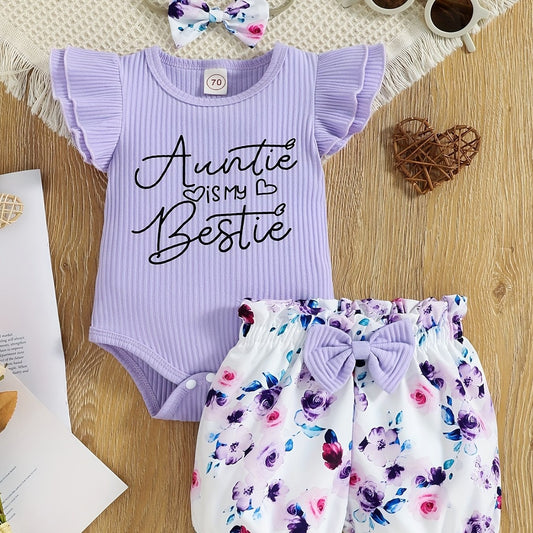 Baby Girls Auntie Is My Bestie Ruffle Onesie Set