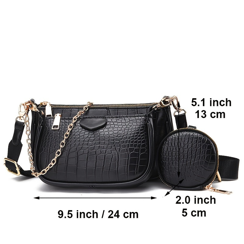 Crocodile Pattern Crossbody Bag 3pcs Set