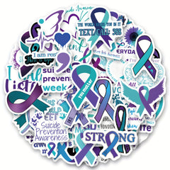 60pcs Suicide Awareness Stickers Teal Purple Ribbon Decals