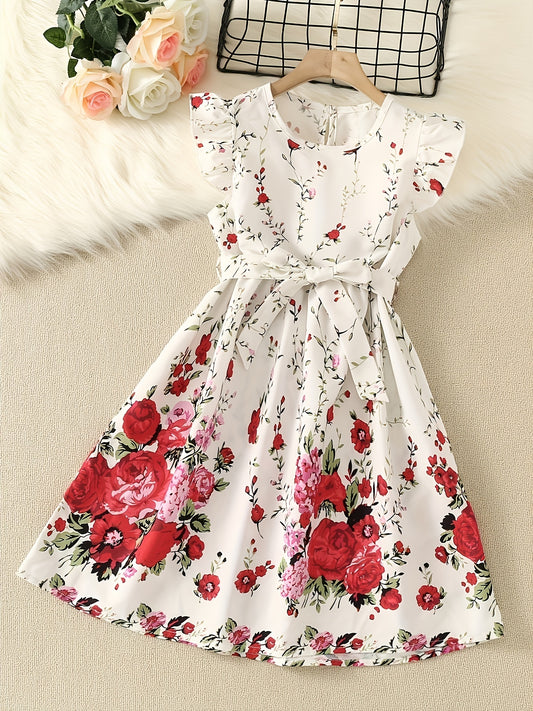 Girls Flowers Graphic Princess Dress For Party Summer Clothes