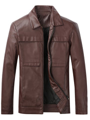 Men's Stylish PU Leather Jacket Casual Zip Up Long Sleeve Jacket
