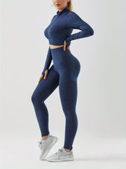 2pcs Workout Set Long Sleeve Top & High Waist Leggings Suit Women's Activewear