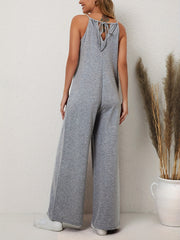 Solid Jumpsuit with Pockets Wide Leg