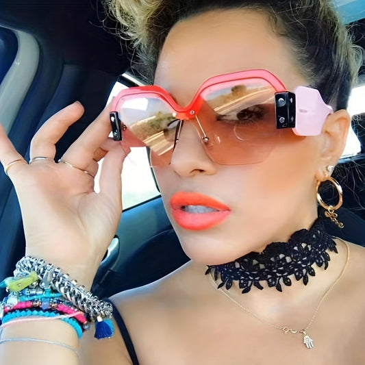 Y2K Semi Rimless Polarized Sunglasses For Women Men Block Decor Kpop Glasses
