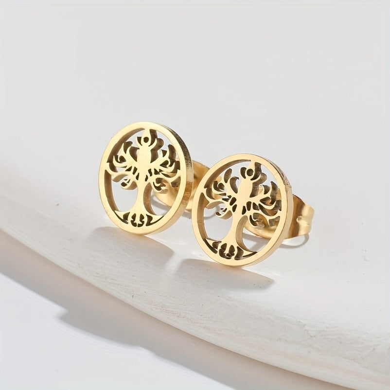 Men's Stainless Steel Ancient Silvery Tree Earrings