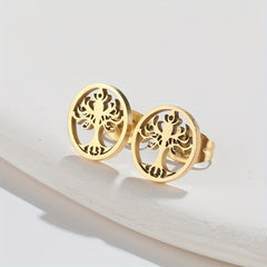 Men's Stainless Steel Ancient Silvery Tree Earrings