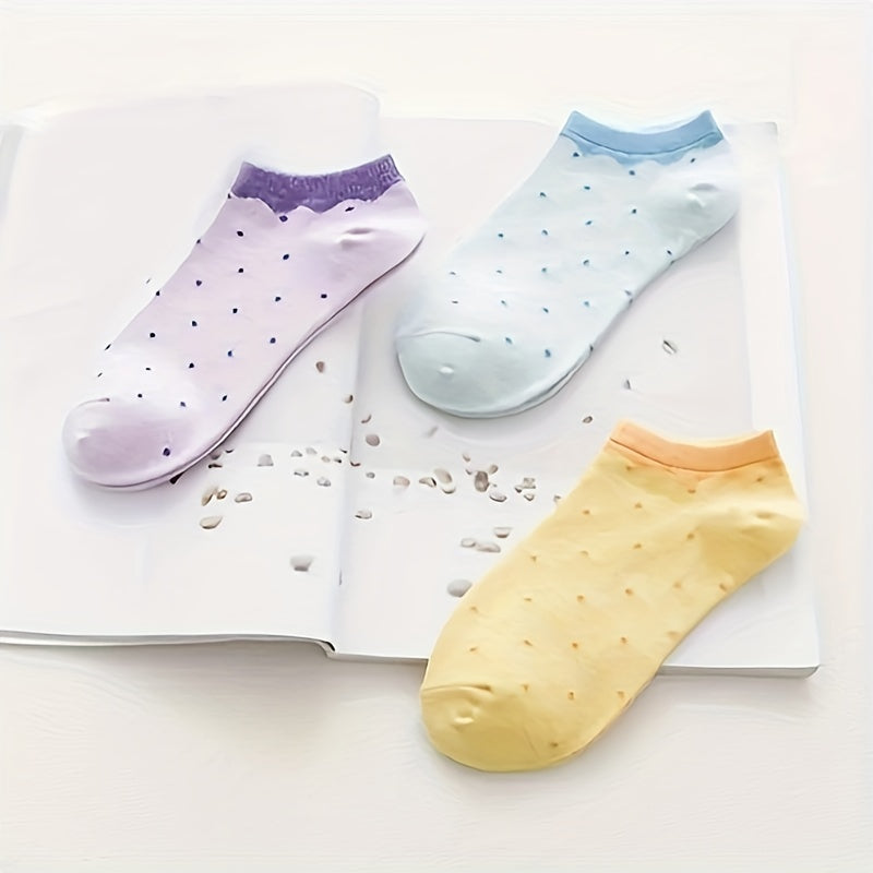 3 Pairs Polka Dot Low Cut Ankle Socks Soft & Lightweight Women's Stockings