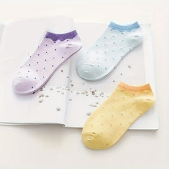3 Pairs Polka Dot Low Cut Ankle Socks Soft & Lightweight Women's Stockings