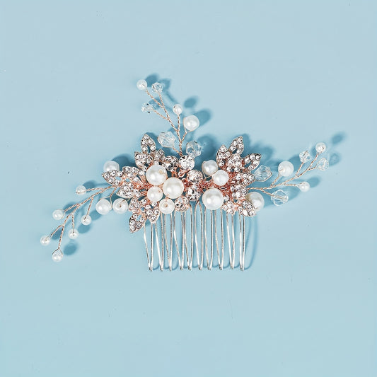 Bridal Faux Pearl Crystal Hair Comb, Wedding Rhinestone Insert Comb