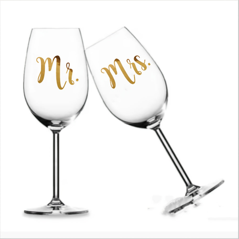 Mr & Mrs Wine Glass Decorations with Vinyl Stickers
