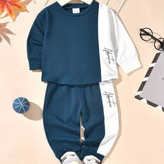 Baby Boys Contrast Outfit Long Sleeve Sweatshirt Trousers 2pcs Set
