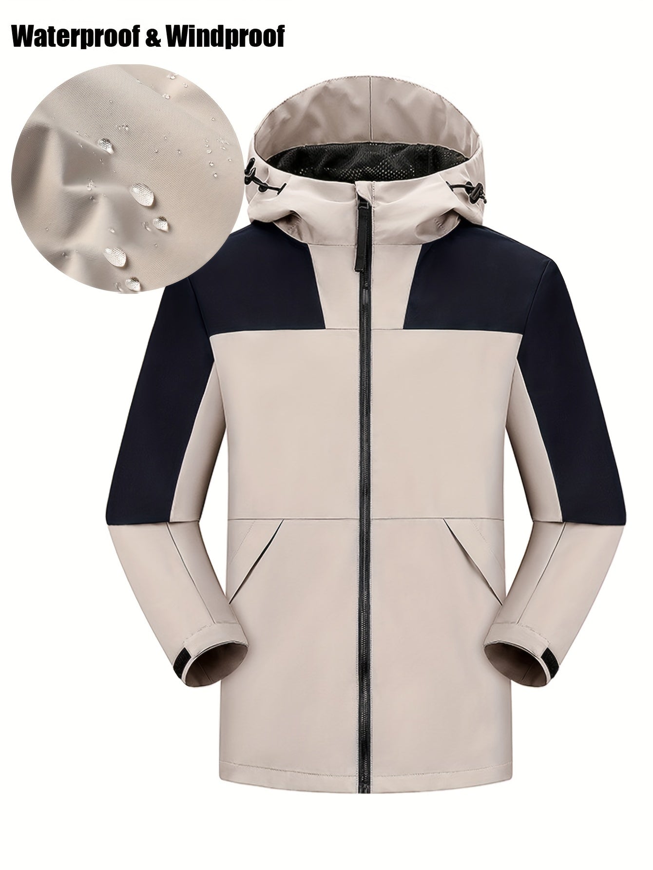 Men's Casual Hooded Block Waterproof Windbreaker Jacket Coat