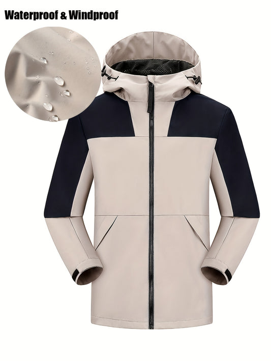 Men's Casual Hooded Block Waterproof Windbreaker Jacket Coat