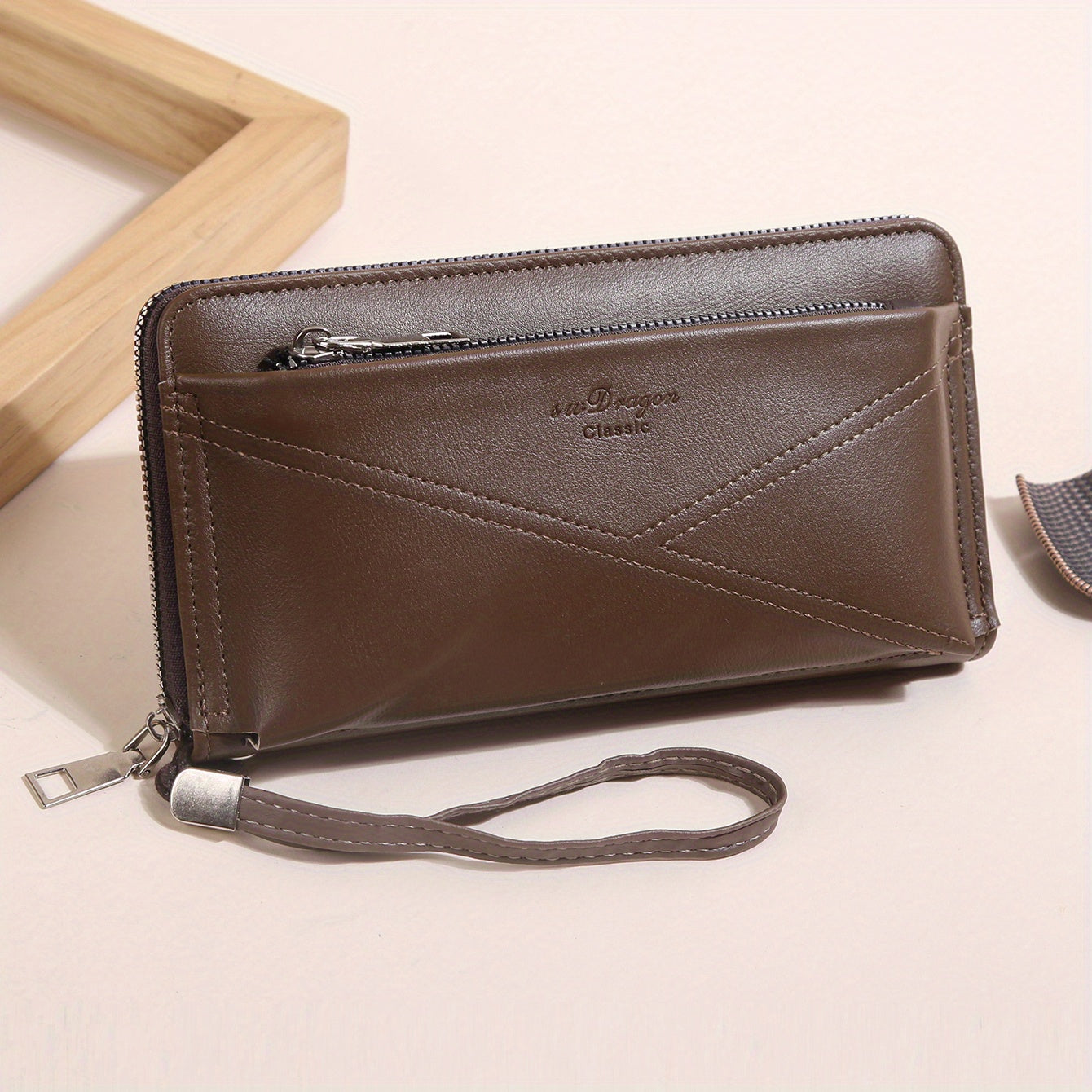 Men's Double Zipper Card Slots Wallet Phone Bag Key Holder Case Coin Purse