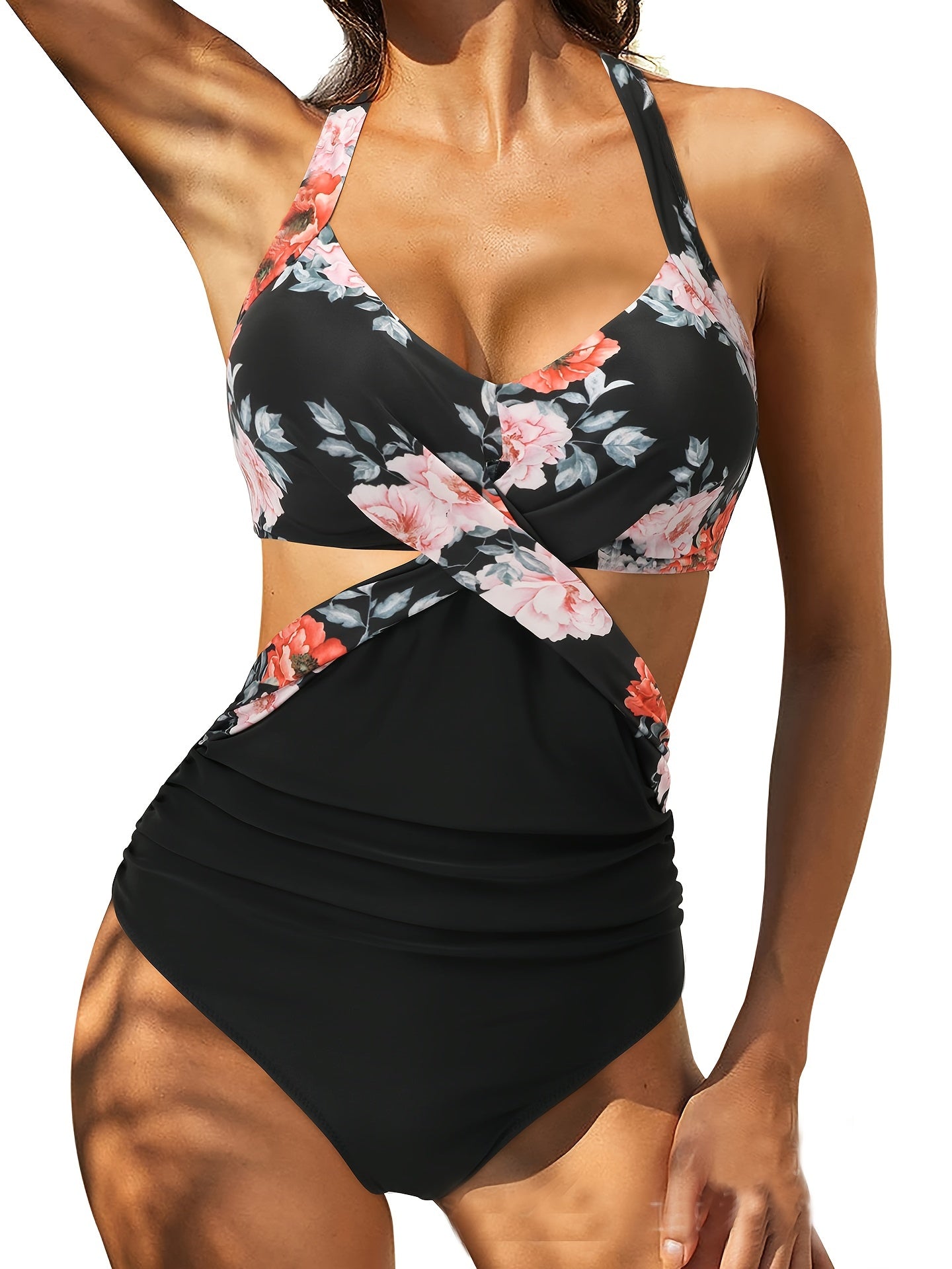 Criss Cross One Piece Swimsuit Cut Out Tie Back High Cut Bathing Suit