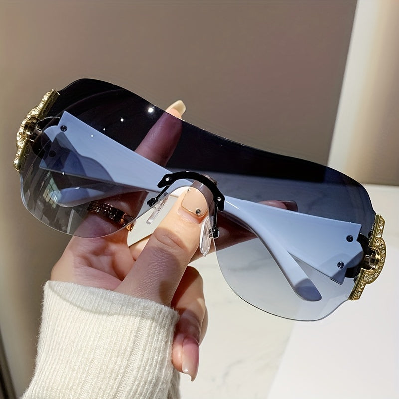 Y2K Oversized Gradient Lens Rimless Sunglasses UV400