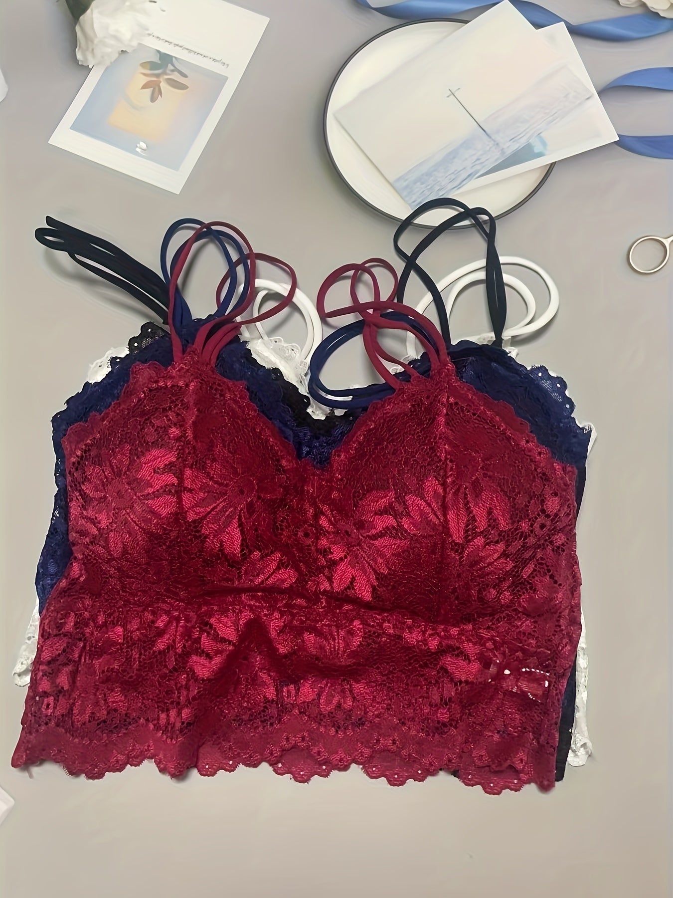 4pcs Wireless Lace Bras Comfy & Breathable Women's Lingerie