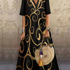  Baroque Print V Neck Maxi Dress